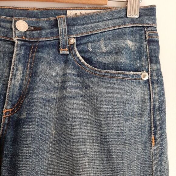 RAG & BONE \ Mid-Rise Skinny Destroyed Blue Jeans Sz 26 - Picture 7 of 16